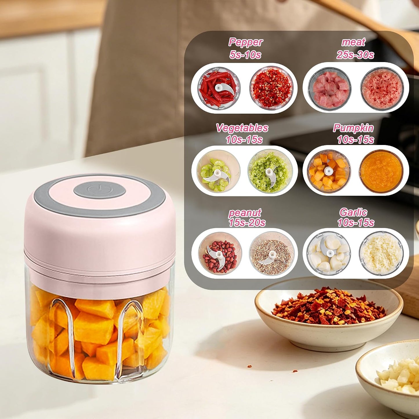 Electric Mini Garlic Mincer, 100ML USB Vegetable Onion Chopper | Portable Small Food Processor for Ginger, Chili, Vegetables