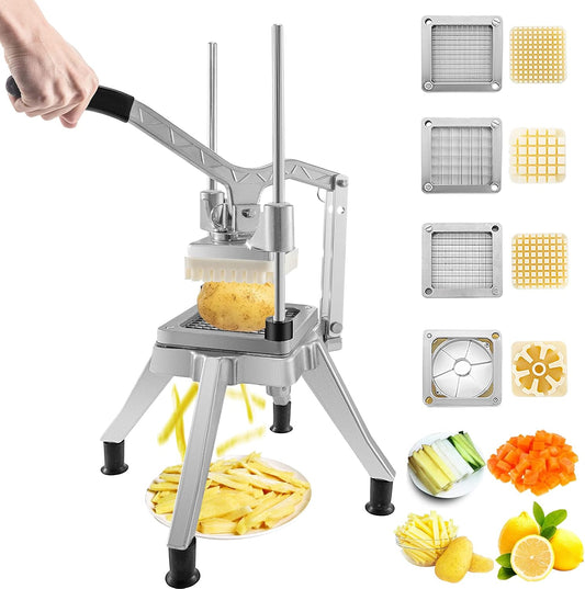 Commercial Chopper with 4 Replacement Blades Commercial Vegetable Chopper Stainless Steel French Fry Cutter Potato Dicer & Slicer Commercial Vegetable Fruit Chopper for Restaurants & Home Kitche
