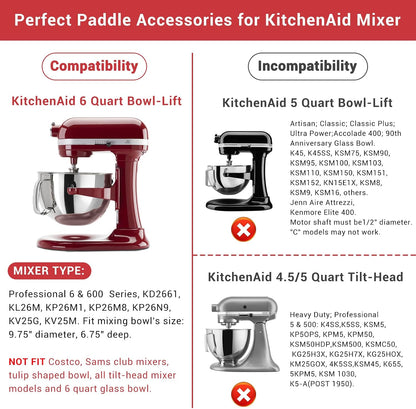 Flex Edge Beater Accessories and Attachments for KitchenAid 6 Quart Bowl-Lift Stand Mixer, Pastry Paddle Attachment for Kitchenaid, Dishwasher Safe, White