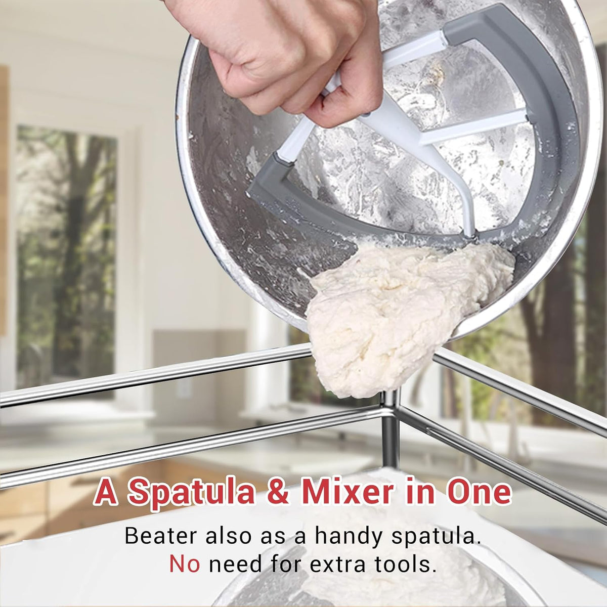 Flex Edge Beater Accessories and Attachments for KitchenAid 6 Quart Bowl-Lift Stand Mixer, Pastry Paddle Attachment for Kitchenaid, Dishwasher Safe, White