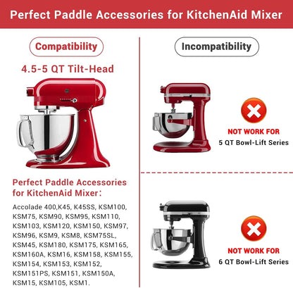 Flex Edge Beater Accessories and Attachments for KitchenAid 6 Quart Bowl-Lift Stand Mixer, Pastry Paddle Attachment for Kitchenaid, Dishwasher Safe, White