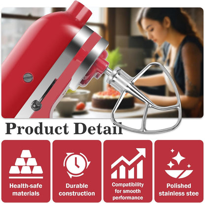 Flex Edge Beater Accessories and Attachments for KitchenAid 6 Quart Bowl-Lift Stand Mixer, Pastry Paddle Attachment for Kitchenaid, Dishwasher Safe, White