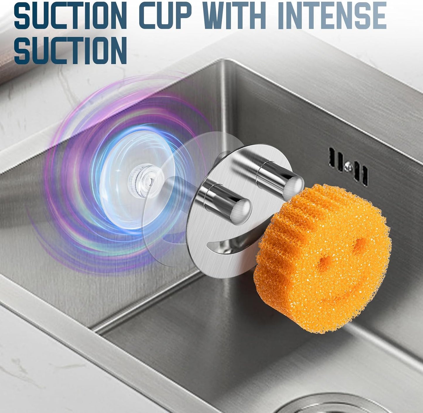 Stainless Steel Smiley Face Dish Sponge Holder, Silver Sink Caddy Organizer Storage with Suction Cup for Kitchen, Rv Apartment Kitchen Accessories Decor Scrubber