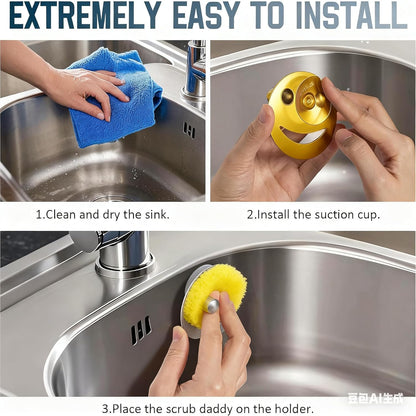 Stainless Steel Smiley Face Dish Sponge Holder, Silver Sink Caddy Organizer Storage with Suction Cup for Kitchen, Rv Apartment Kitchen Accessories Decor Scrubber