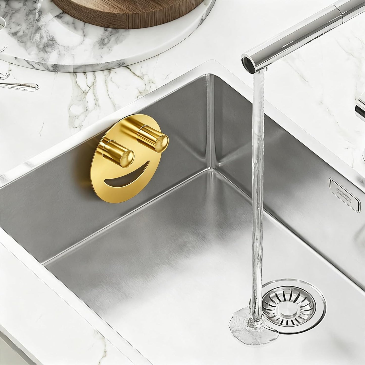 Stainless Steel Smiley Face Dish Sponge Holder, Silver Sink Caddy Organizer Storage with Suction Cup for Kitchen, Rv Apartment Kitchen Accessories Decor Scrubber