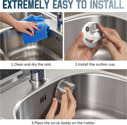 Stainless Steel Smiley Face Dish Sponge Holder, Silver Sink Caddy Organizer Storage with Suction Cup for Kitchen, Rv Apartment Kitchen Accessories Decor Scrubber