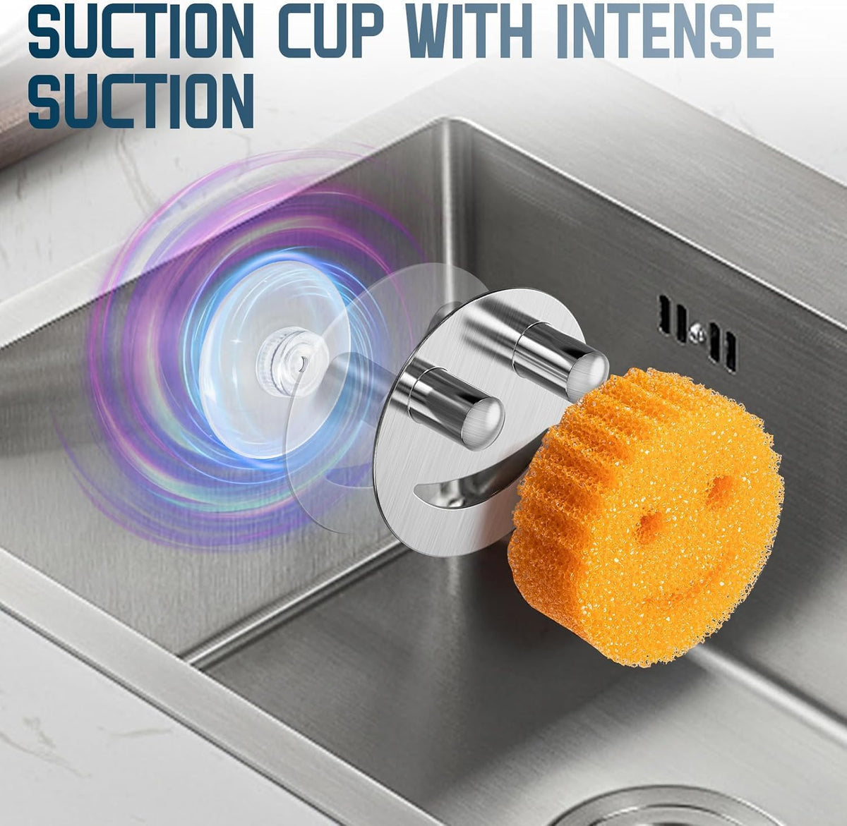 Stainless Steel Smiley Face Dish Sponge Holder, Silver Sink Caddy Organizer Storage with Suction Cup for Kitchen, Rv Apartment Kitchen Accessories Decor Scrubber