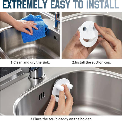 Stainless Steel Smiley Face Dish Sponge Holder, Silver Sink Caddy Organizer Storage with Suction Cup for Kitchen, Rv Apartment Kitchen Accessories Decor Scrubber