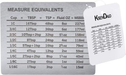 Measurement Conversion Chart with Strong Magnet Backing, Stainless Measurement Conversions For Cups, Tablespoons, Teaspoons, Fluid Oz and Milliliters,Silver