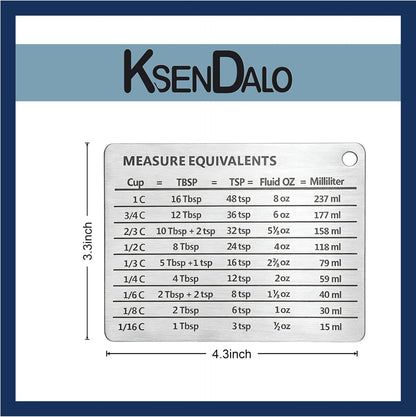 Measurement Conversion Chart with Strong Magnet Backing, Stainless Measurement Conversions For Cups, Tablespoons, Teaspoons, Fluid Oz and Milliliters,Silver
