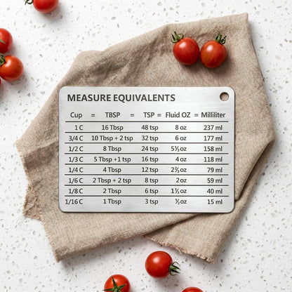 Measurement Conversion Chart with Strong Magnet Backing, Stainless Measurement Conversions For Cups, Tablespoons, Teaspoons, Fluid Oz and Milliliters,Silver