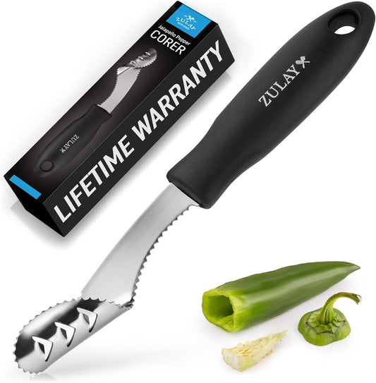 Jalapeno Corer & Seed Remover – 430 Stainless Steel Pepper Coring Tool with Serrated Blade for Effortless Deseeding – Chili, Bell Pepper and Jalapeno Core Remover for Cooking & Grilling