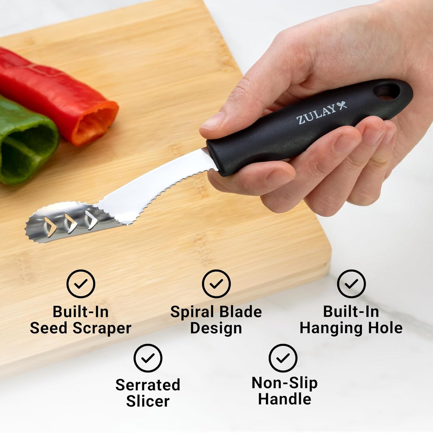 Jalapeno Corer & Seed Remover – 430 Stainless Steel Pepper Coring Tool with Serrated Blade for Effortless Deseeding – Chili, Bell Pepper and Jalapeno Core Remover for Cooking & Grilling