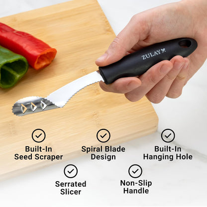 Jalapeno Corer & Seed Remover – 430 Stainless Steel Pepper Coring Tool with Serrated Blade for Effortless Deseeding – Chili, Bell Pepper and Jalapeno Core Remover for Cooking & Grilling