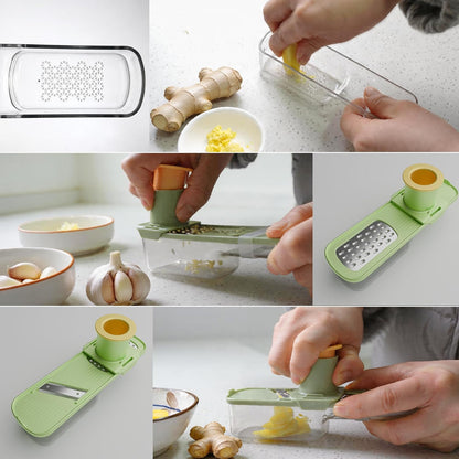 Mini Mandoline Slicer 3 in 1 – Vegetable Chopper with Container, Ginger Garlic Grater, Handheld Kitchen Tool