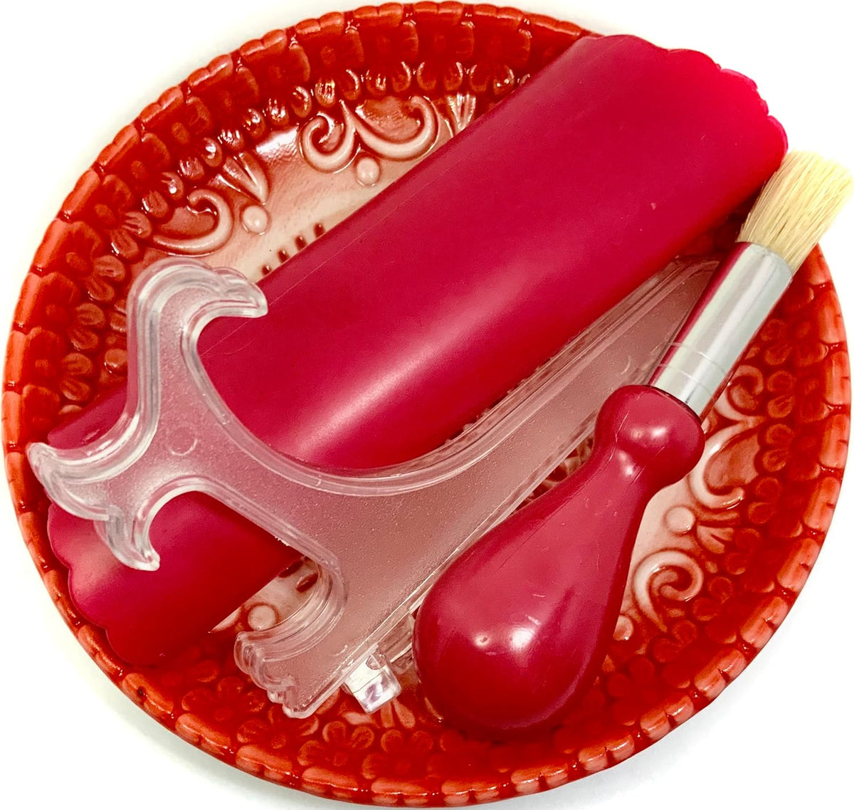 Premium Ceramic Garlic Grater Plate Set - Red Embossed