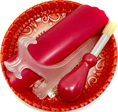 Premium Ceramic Garlic Grater Plate Set - Red Embossed