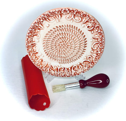 Premium Ceramic Garlic Grater Plate Set - Red Embossed