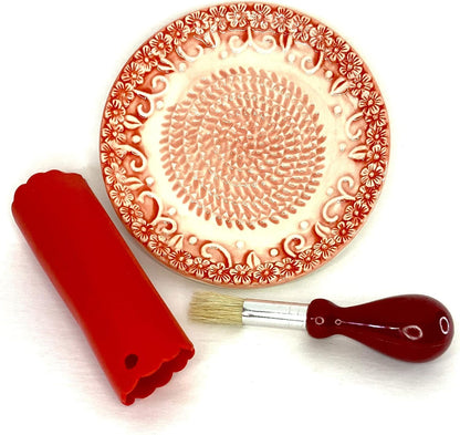 Premium Ceramic Garlic Grater Plate Set - Red Embossed