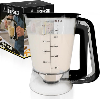 Pancake Batter Dispenser | 5-Cup Mix Pourer for Pancakes, Waffles, Crepes, Muffins, Cupcakes | Squeeze Handle, Portion Control Pitcher, Durable Drip-Free Design | Baking Accessories (Classic Yellow)