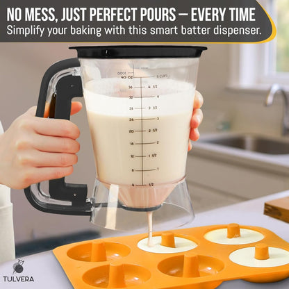 Pancake Batter Dispenser | 5-Cup Mix Pourer for Pancakes, Waffles, Crepes, Muffins, Cupcakes | Squeeze Handle, Portion Control Pitcher, Durable Drip-Free Design | Baking Accessories (Classic Yellow)
