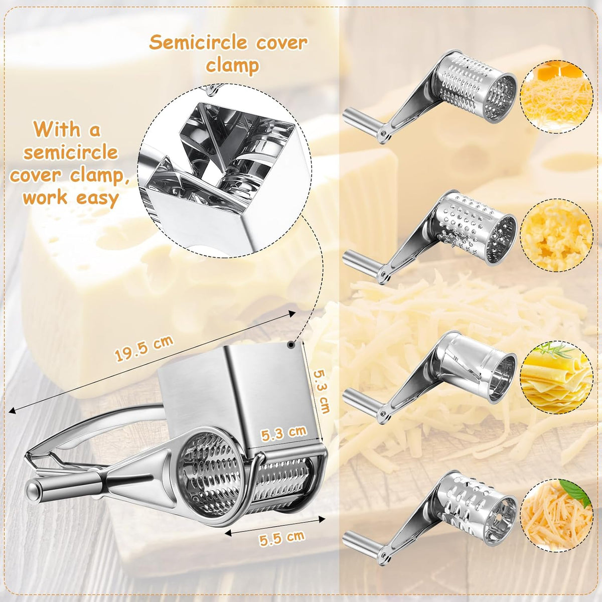 Rotary Cheese Grater Stainless Steel Handheld