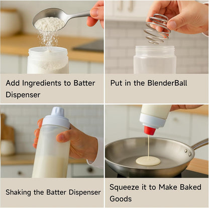 Pancake Batter Dispenser Bottle, Whiskware Pancake Batter Bispenser | Batter Bottle with BlenderBall Wire Whisk, Pancake Batter Dispenser for Pancakes, Crepes, Waffle, Muffins, Cupcakes