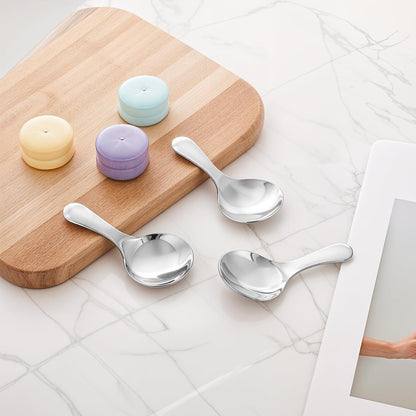 304 Stainless Spoons for Canisters, 3 PCS Short Handle Spoons, Silver Mini Scoops, Thickened Small Round Spoon, Small Coffee Scoops Candy Scoops for Salt Sugar Condiments Tea Desserts Coffee