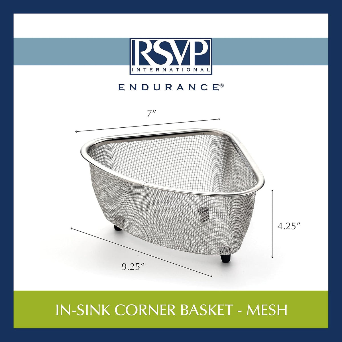 Endurance® In-Sink Mesh Colander Strainer Basket, 3 Quart | Organize Sponges, Collect Food Scraps | Dishwasher Safe | Small Corner Basket | Steaming, Draining & Rinsing