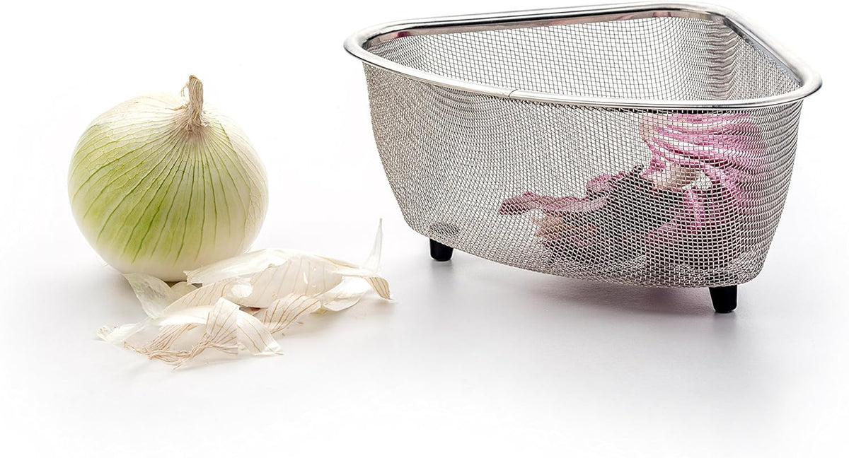 Endurance® In-Sink Mesh Colander Strainer Basket, 3 Quart | Organize Sponges, Collect Food Scraps | Dishwasher Safe | Small Corner Basket | Steaming, Draining & Rinsing