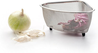 Endurance® In-Sink Mesh Colander Strainer Basket, 3 Quart | Organize Sponges, Collect Food Scraps | Dishwasher Safe | Small Corner Basket | Steaming, Draining & Rinsing