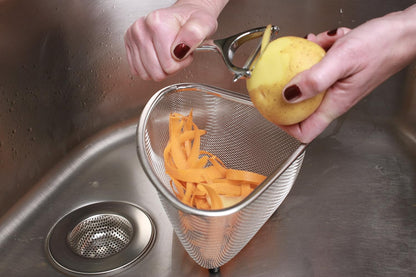 Endurance® In-Sink Mesh Colander Strainer Basket, 3 Quart | Organize Sponges, Collect Food Scraps | Dishwasher Safe | Small Corner Basket | Steaming, Draining & Rinsing