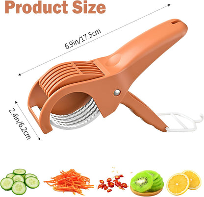 Multifunctional Fruit and Vegetable Slicer, Cucumber Divider, Press & Cut, Stainless Steel Blades, Ideal for Bananas, Cucumbers, Carrots, Peppers, Sausages (Orange)