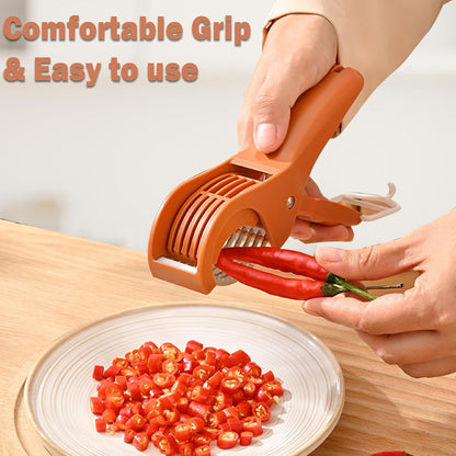 Multifunctional Fruit and Vegetable Slicer, Cucumber Divider, Press & Cut, Stainless Steel Blades, Ideal for Bananas, Cucumbers, Carrots, Peppers, Sausages (Orange)
