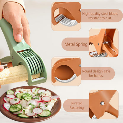 Multifunctional Fruit and Vegetable Slicer, Cucumber Divider, Press & Cut, Stainless Steel Blades, Ideal for Bananas, Cucumbers, Carrots, Peppers, Sausages (Orange)