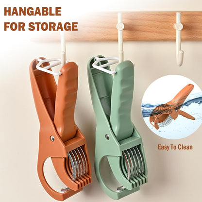 Multifunctional Fruit and Vegetable Slicer, Cucumber Divider, Press & Cut, Stainless Steel Blades, Ideal for Bananas, Cucumbers, Carrots, Peppers, Sausages (Orange)