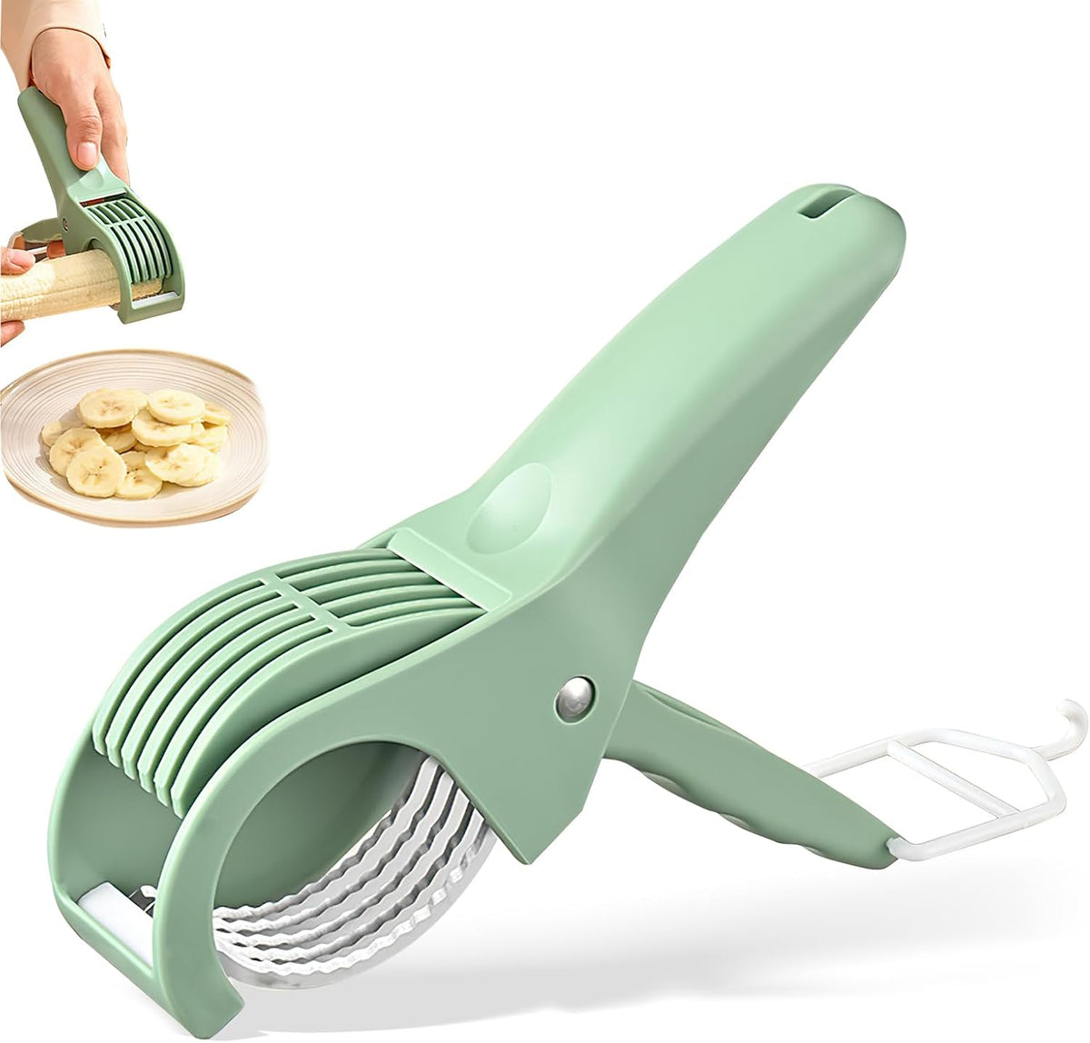 Multifunctional Fruit and Vegetable Slicer, Cucumber Divider, Press & Cut, Stainless Steel Blades, Ideal for Bananas, Cucumbers, Carrots, Peppers, Sausages (Orange)
