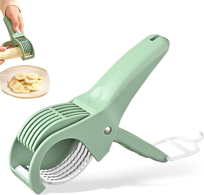 Multifunctional Fruit and Vegetable Slicer, Cucumber Divider, Press & Cut, Stainless Steel Blades, Ideal for Bananas, Cucumbers, Carrots, Peppers, Sausages (Orange)