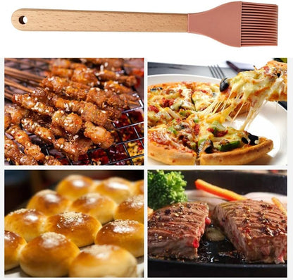 2Pcs Silicone Heat Basting Brush,Oil Brush with Wooden Handle,Practical Pastry Brush Food Brushes for Kitchen Cooking,Pink and Grey
