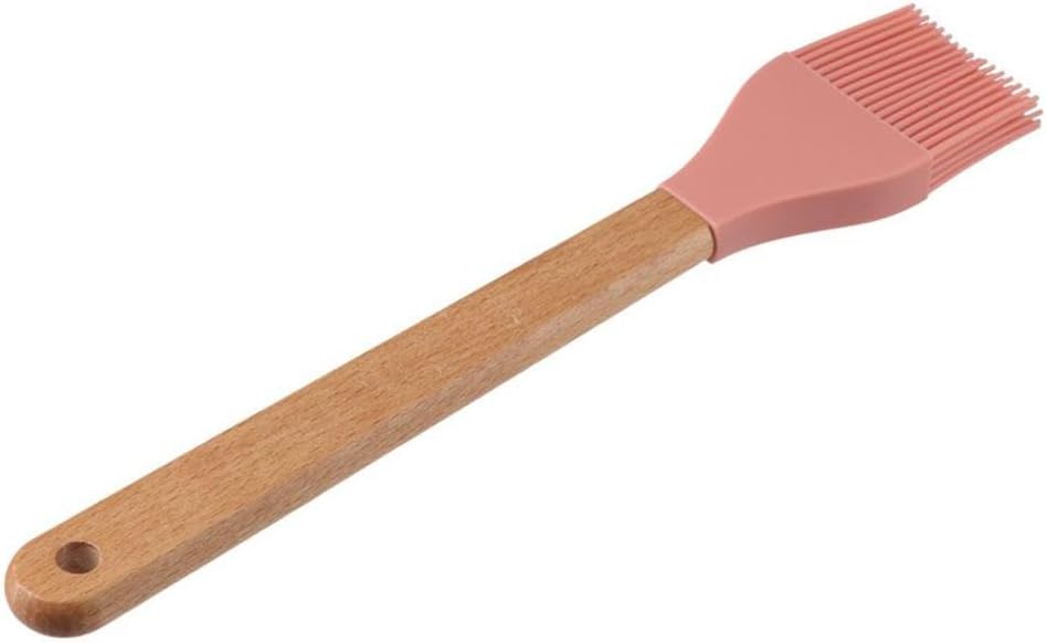 2Pcs Silicone Heat Basting Brush,Oil Brush with Wooden Handle,Practical Pastry Brush Food Brushes for Kitchen Cooking,Pink and Grey