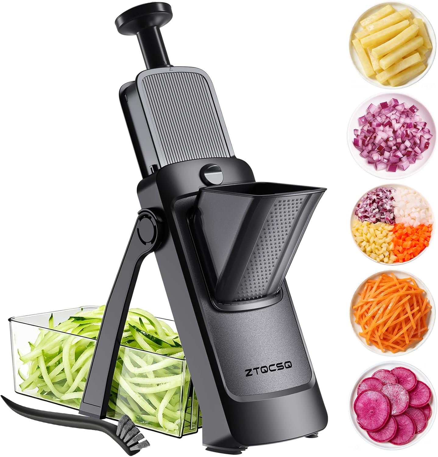 Safe Mandoline Slicer for Kitchen, Vegetable & Food Cutter, Easy to Clean | Vegetable Potato Slicer Chopper Cutter With Container, Wider Tray & Stainless Steel & Filter Basket & Brush (Gray Pro)