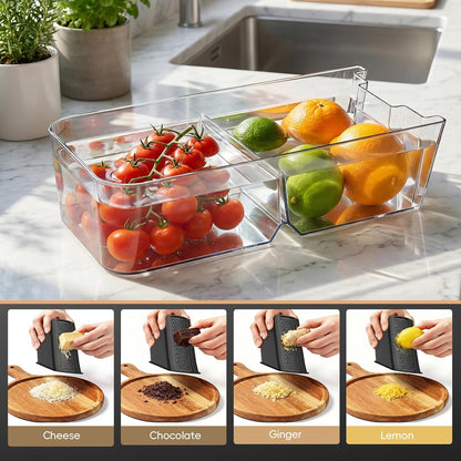 Safe Mandoline Slicer for Kitchen, Vegetable & Food Cutter, Easy to Clean | Vegetable Potato Slicer Chopper Cutter With Container, Wider Tray & Stainless Steel & Filter Basket & Brush (Gray Pro)