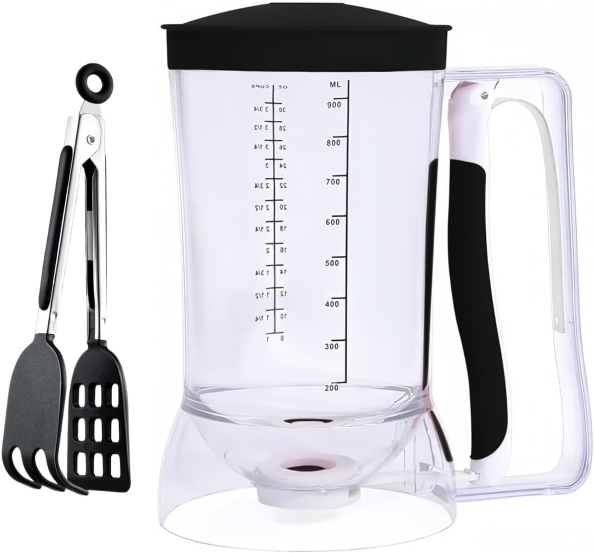 Waffles Batter Dispenser n Waffle Tongs Combo Set,Get Perfectly Fluffy Waffles Every Time! Batter Measuring Separator for Pancakes, Cupcake, Muffin Quick Filling Cookie Batter