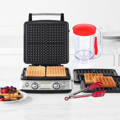 Waffles Batter Dispenser n Waffle Tongs Combo Set,Get Perfectly Fluffy Waffles Every Time! Batter Measuring Separator for Pancakes, Cupcake, Muffin Quick Filling Cookie Batter