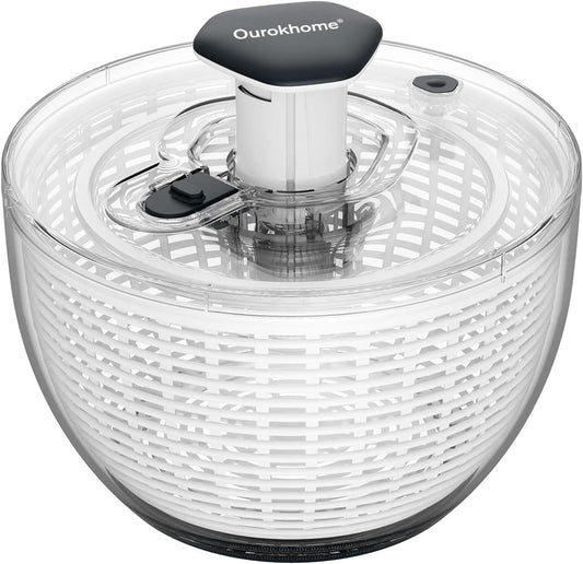 6.3 QT Salad Spinner with Fully Removable Lid, Large Lettuce Dryer with One-Hand Press Pump, Instant Stop Brake Button and Retractable Handle, Vegetable Washer & Spinner for Greens and Herbs