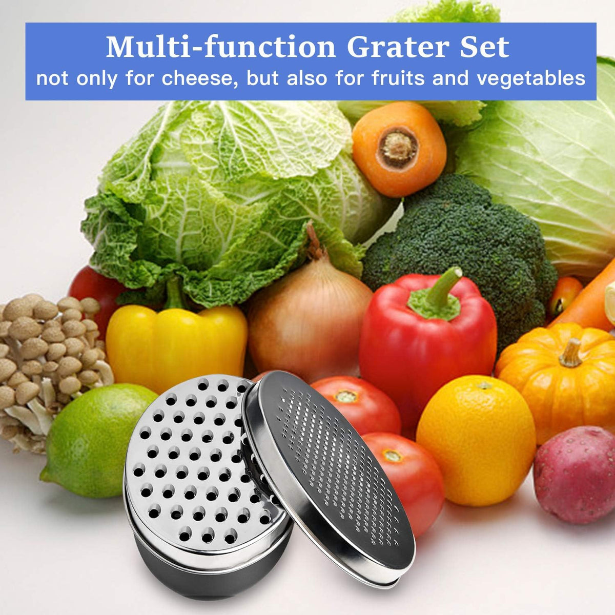Cheese Grater, Grater Lemon with Food Storage Container & Lid Grinder Grater for kitchen - Perfect For Hard Parmesan, Ginger, Vegetables, Butter (Blue)