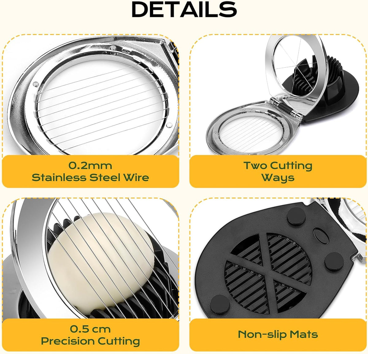 Egg Slicer for Hard Boiled Eggs, Egg Cutter with 3 Slicing Styles | Stainless Steel Wire, Heavy Duty For Eggs, Strawberries, Mushrooms, Soft Food & Fruit, Easy to Clean, Dishwasher Safe