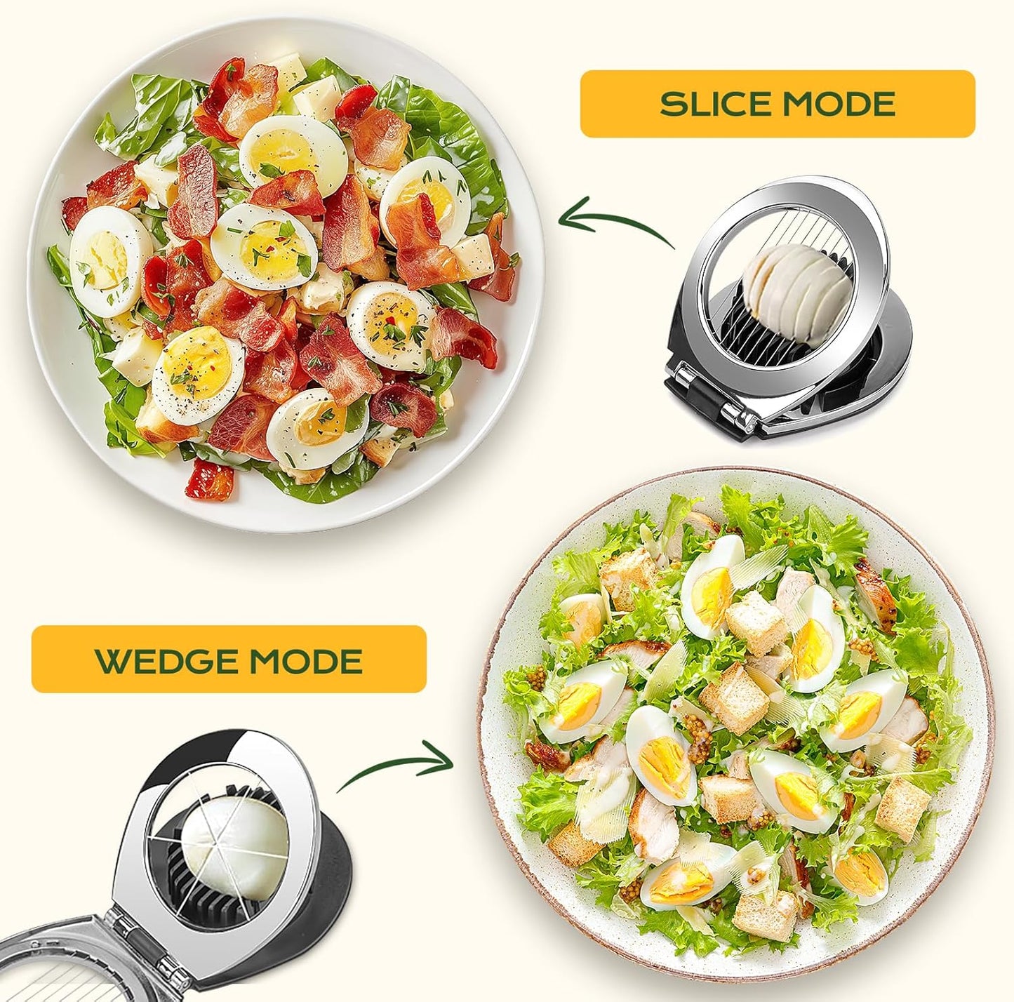 Egg Slicer for Hard Boiled Eggs, Egg Cutter with 3 Slicing Styles | Stainless Steel Wire, Heavy Duty For Eggs, Strawberries, Mushrooms, Soft Food & Fruit, Easy to Clean, Dishwasher Safe