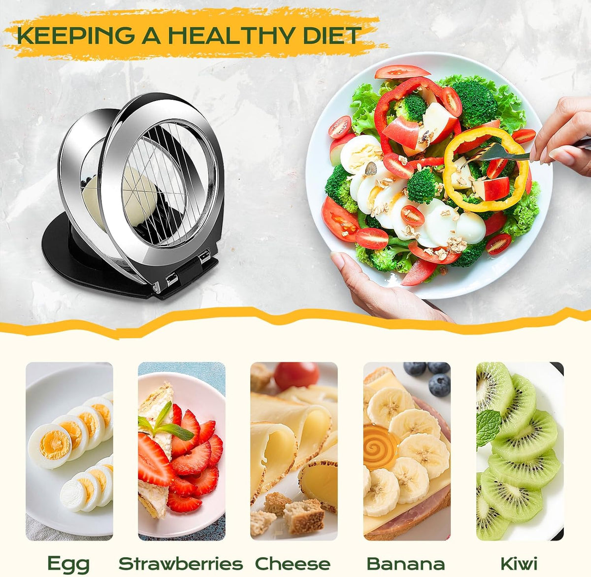 Egg Slicer for Hard Boiled Eggs, Egg Cutter with 3 Slicing Styles | Stainless Steel Wire, Heavy Duty For Eggs, Strawberries, Mushrooms, Soft Food & Fruit, Easy to Clean, Dishwasher Safe