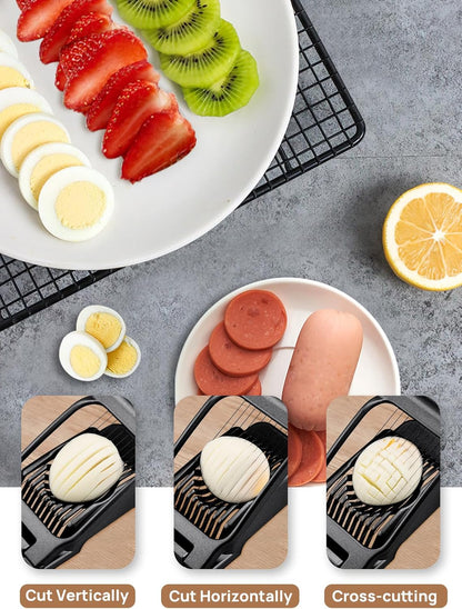 Egg Slicer for Hard Boiled Eggs, Egg Cutter with 3 Slicing Styles | Stainless Steel Wire, Heavy Duty For Eggs, Strawberries, Mushrooms, Soft Food & Fruit, Easy to Clean, Dishwasher Safe